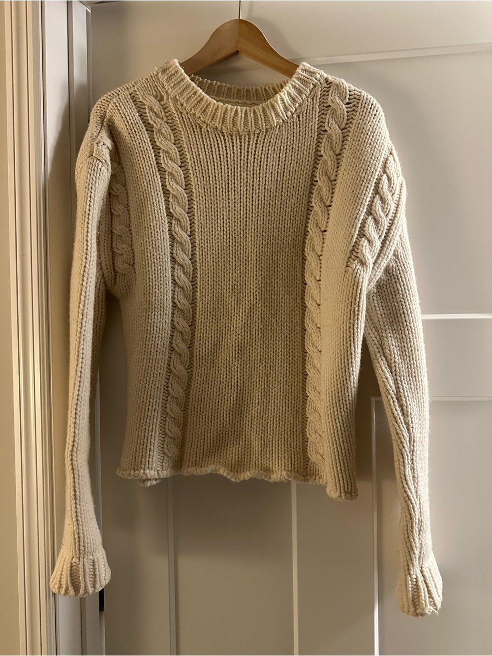 Anine Bing Cream Cable Knit Crew Sweater